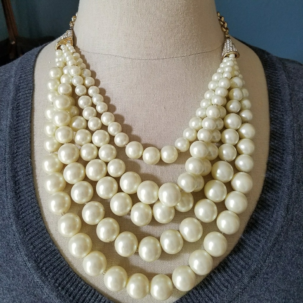 J Crew 5 strand pearl and rhinestone necklace